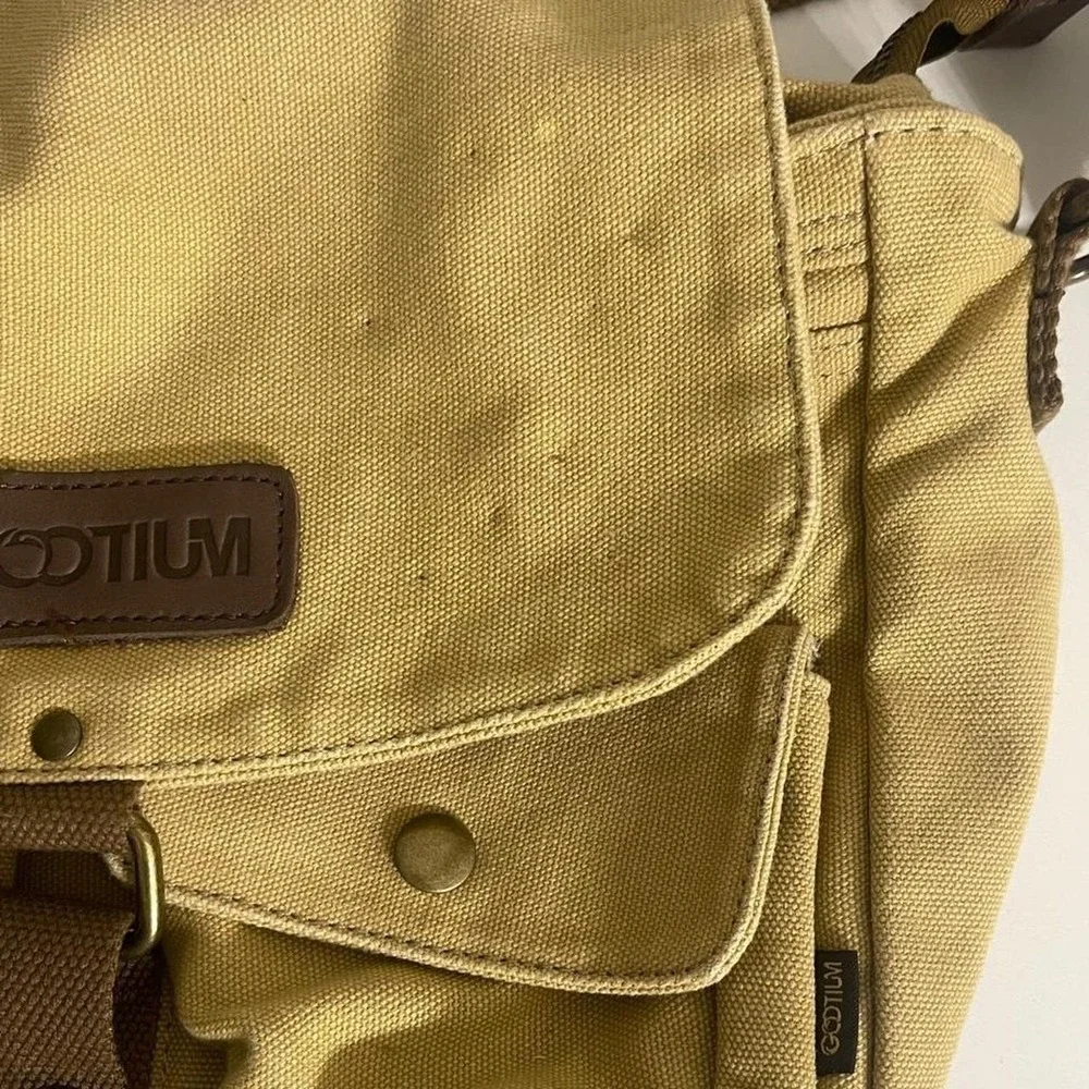 Tan canvas satchel messenger bag with adjustable strap